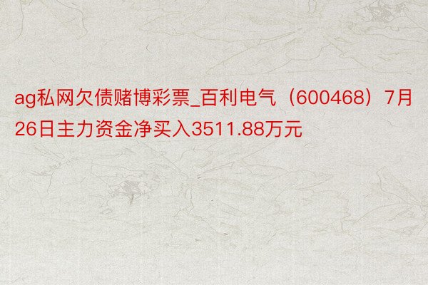 ag私网欠债赌博彩票_百利电气（600468）7月26日主力资金净买入3511.88万元