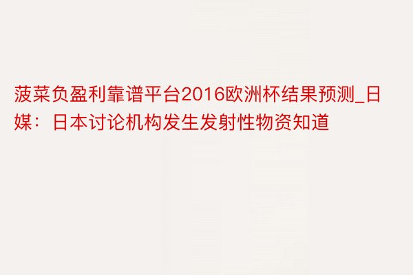 菠菜负盈利靠谱平台2016欧洲杯结果预测_日媒：日本讨论机构发生发射性物资知道