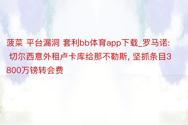 菠菜 平台漏洞 套利bb体育app下载_罗马诺: 切尔西意外租卢卡库给那不勒斯, 坚抓条目3800万镑转会费